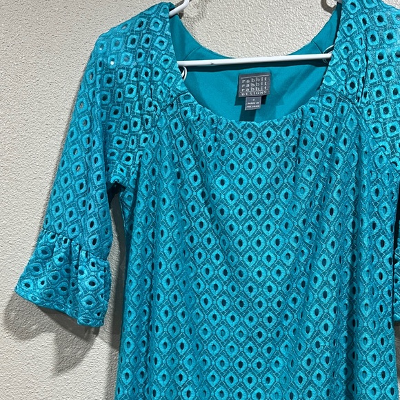 Rabbit Rabbit Rabbit Designs Turquoise Eyelet Sheath Dress - Picture 2 of 7